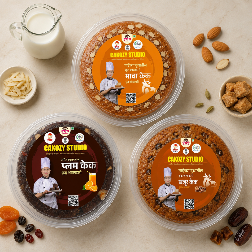 CAKOZY STUDIO Cow Milk Mava Plum Jaggery Mava Cake Combo Traditional Indian Bakery Dessert Pack Of 3 750 gm Variety Pack For Celebrations Sharing Gifting