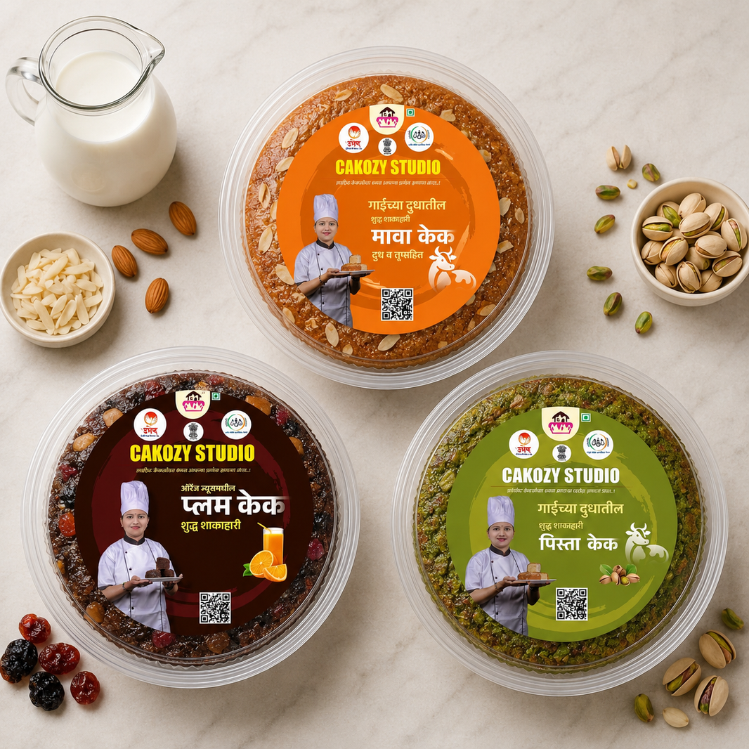 CAKOZY STUDIO Cow Milk Mava Plum Jaggery Pista Cake Combo Traditional Indian Bakery Dessert Pack Of 3 750 gm Variety Pack For Celebrations Sharing Gifting