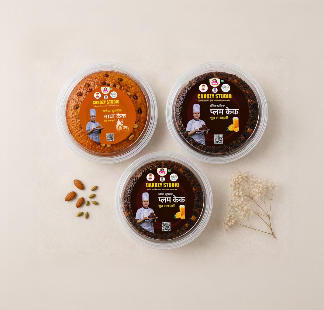 CAKOZY STUDIO Cow Milk Mava Cake and Plum Cake Combo Traditional Indian Bakery Dessert Pack Of 1 Mava And 2 Plum Cakes 750 gm For Sharing Gifting