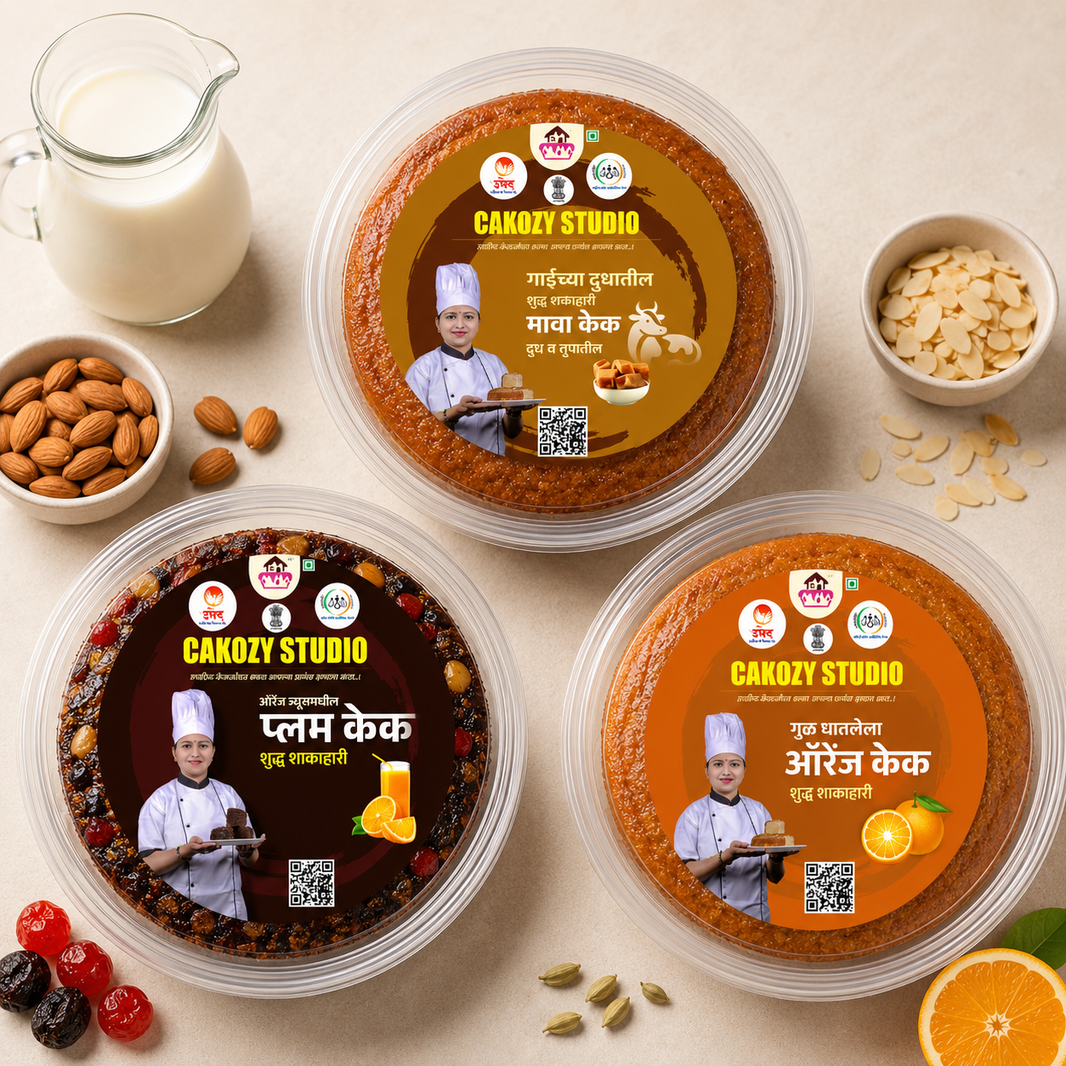 CAKOZY STUDIO Cow Milk Mava Plum Jaggery Orange Cake Combo Traditional Indian Bakery Dessert Pack Of 3 750 gm Variety Pack For Celebrations Sharing Gifting