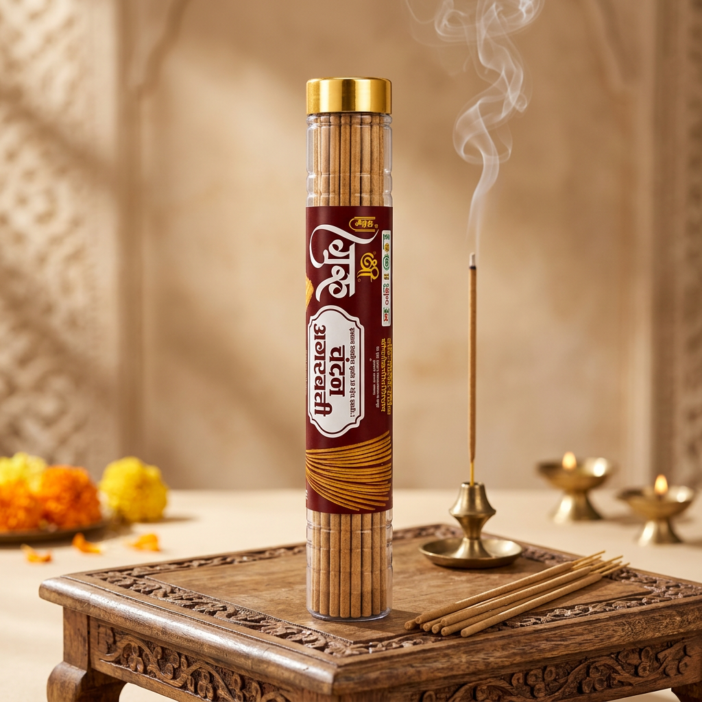 Shree Guru Kesar Chandan Agarbatti 100gm Saffron Sandalwood Incense for Pooja and Festivals