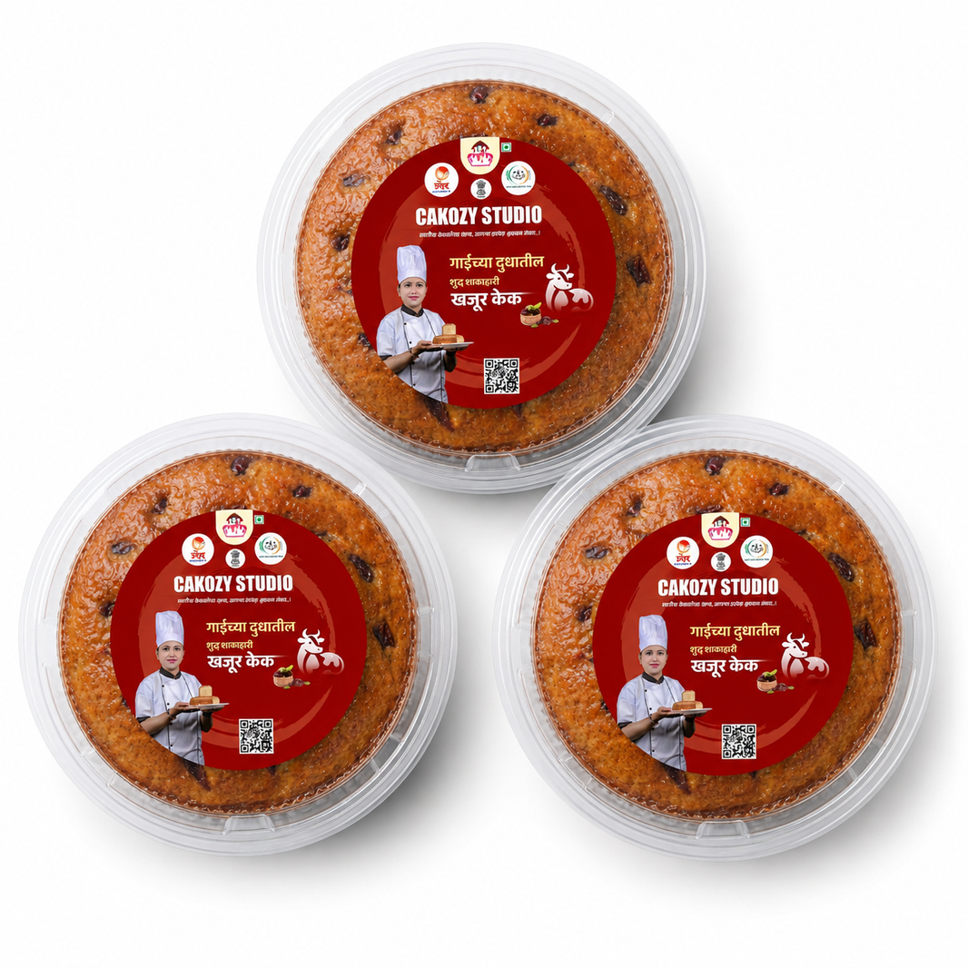 CAKOZY STUDIO Natural Jaggery Khajur Cake Traditional Indian Bakery Dessert With Dates Pack Of 3 750 gm Rich Sweet Delicacy For Celebrations Family Sharing Gifting
