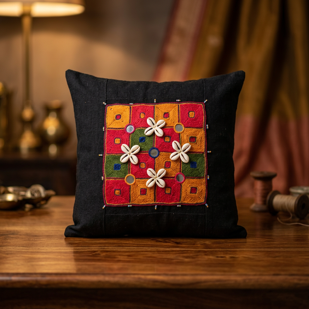 PENO Cushion Cover Pack Of 1 Item Handcrafted Banjara Decorative Textile Cover Colourful Folk Pattern Home Decor