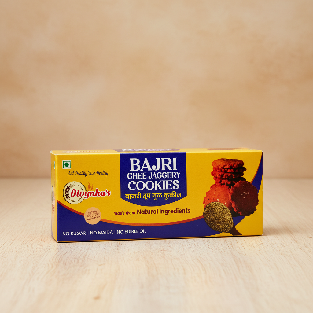DIVYNKA Bajri Cookies – Handcrafted Cookies with Ghee Jaggery, No Maida, No Artificial colour, Pack of 100 gm