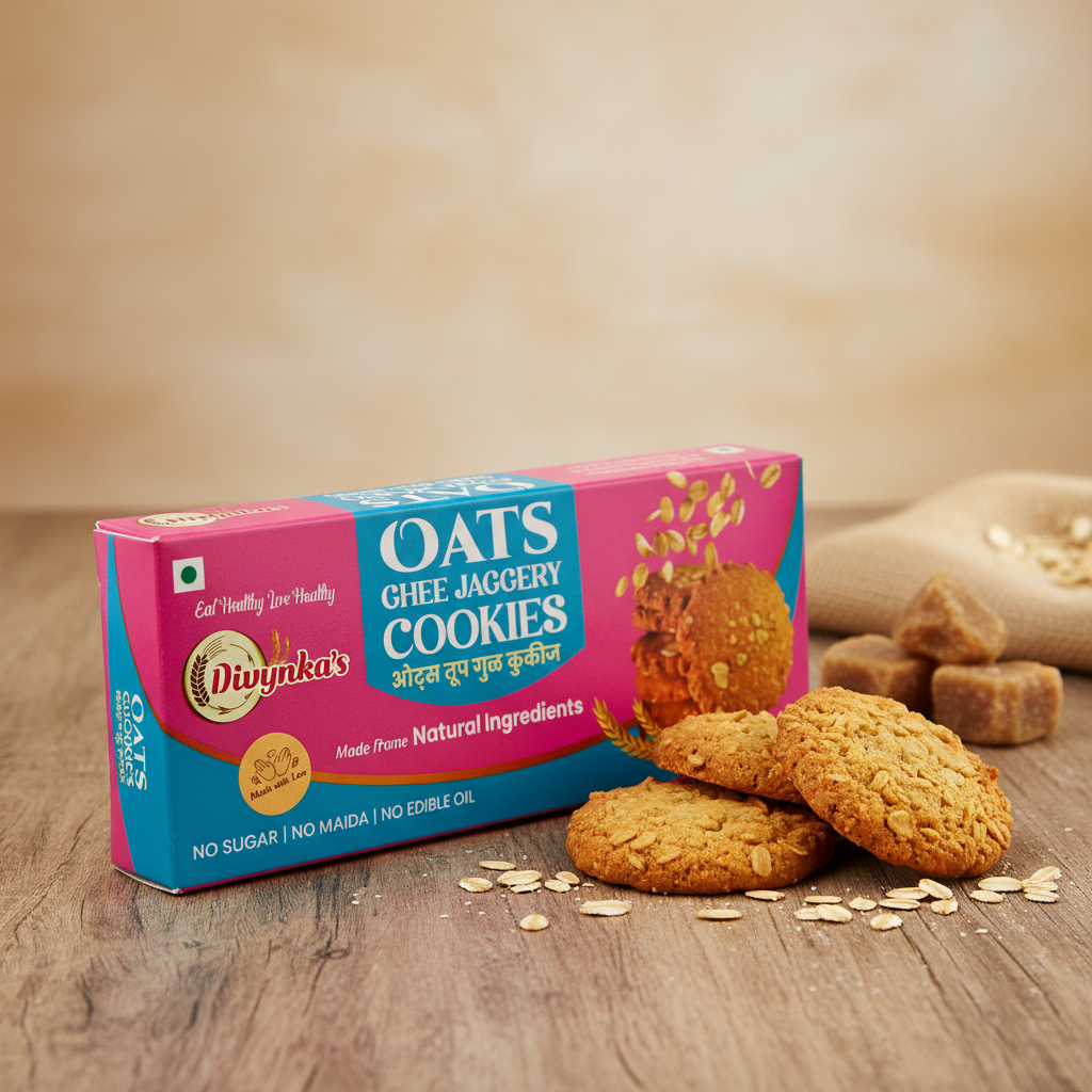 DIVYNKA Hand-made Oats Cookies, Made by Organic Jaggery, No Maida, No Artificial colour, Pack of 100 gm