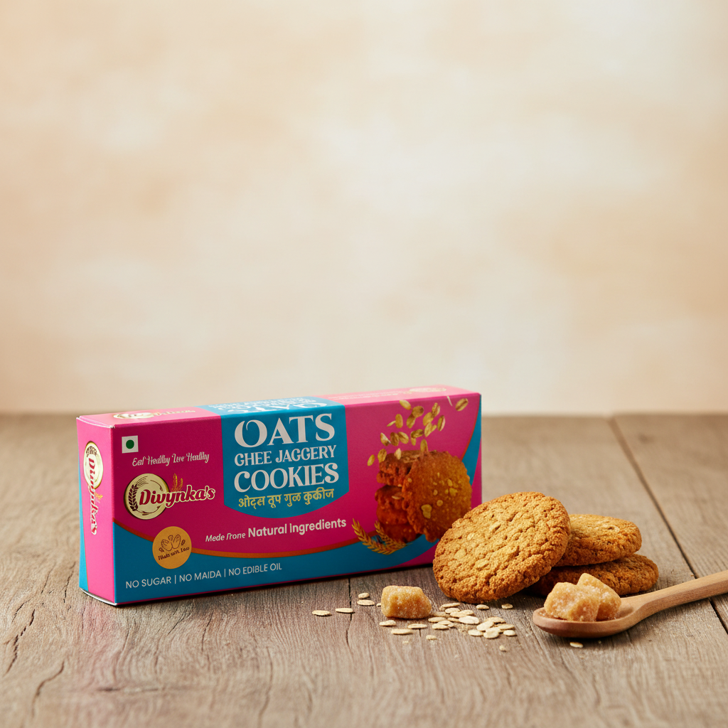 DIVYNKA Hand-made Oats Cookies, Made by Organic Jaggery, No Maida, No Artificial colour, Pack of 100 gm