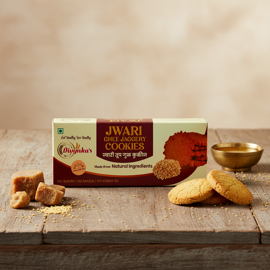 DIVYNKA Jawari Cookies – Healthy, Handcrafted Cookies with Ghee Jaggery, No Maida, No Artificial colour, Pack of 100 gm