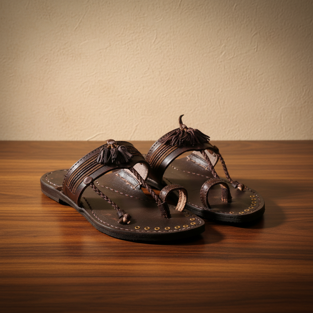 KOLHAPURI CHAPPLE Kolhapuri Karkar Soundwali Original Leather Chappal Handmade Traditional Footwear Premium Genuine Leather Brown Comfortable Ethnic Casual Daily Wear