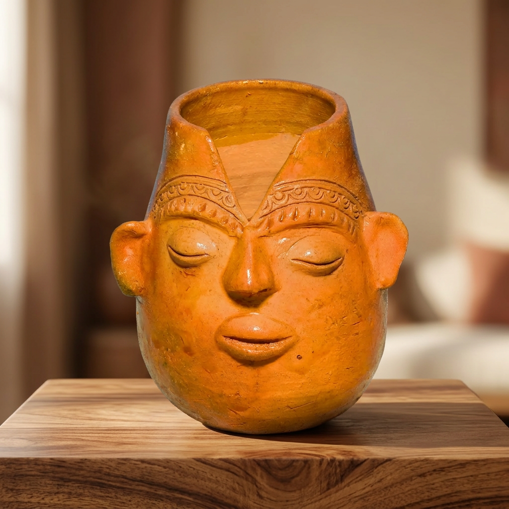 HANDCRAFTED TERRACOTTA FACE PEN STAND, Made By Natural Soil, Local Craftsmanship, PM Vishwakarma, Pack Of 1
