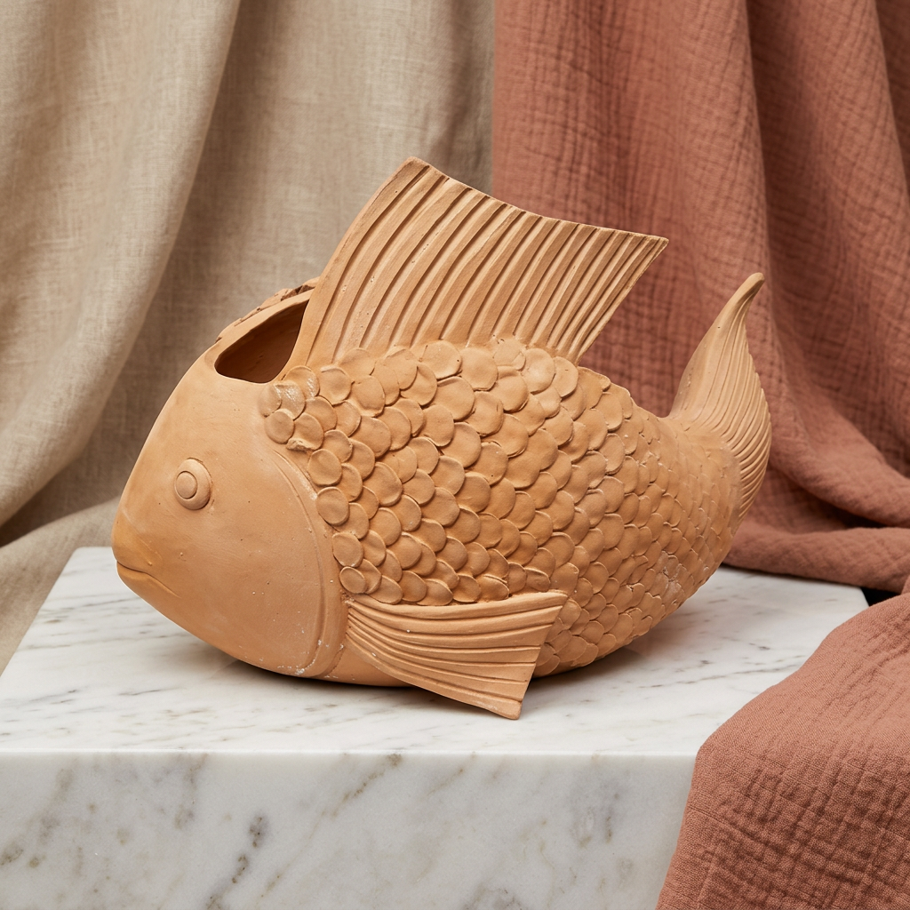 FISH LAMP Terracotta, Made By Natural Soil, Local Craftsmanship, PM Vishwakarma, Pack Of 1