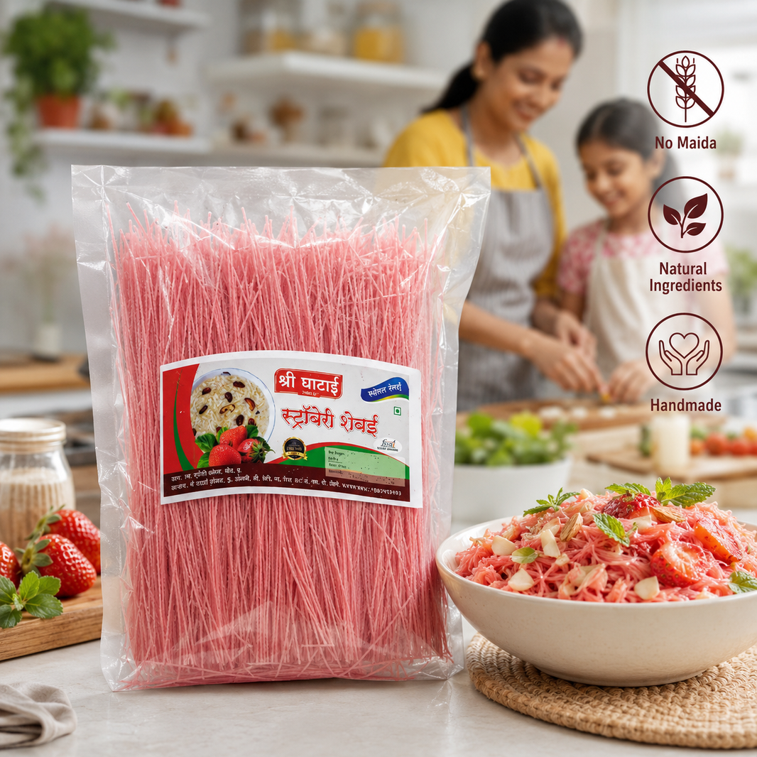 GHATAIDEVI SHG, StrawberryShevai, No Maida Made By Natural Ingredients, Pack of 500 gm