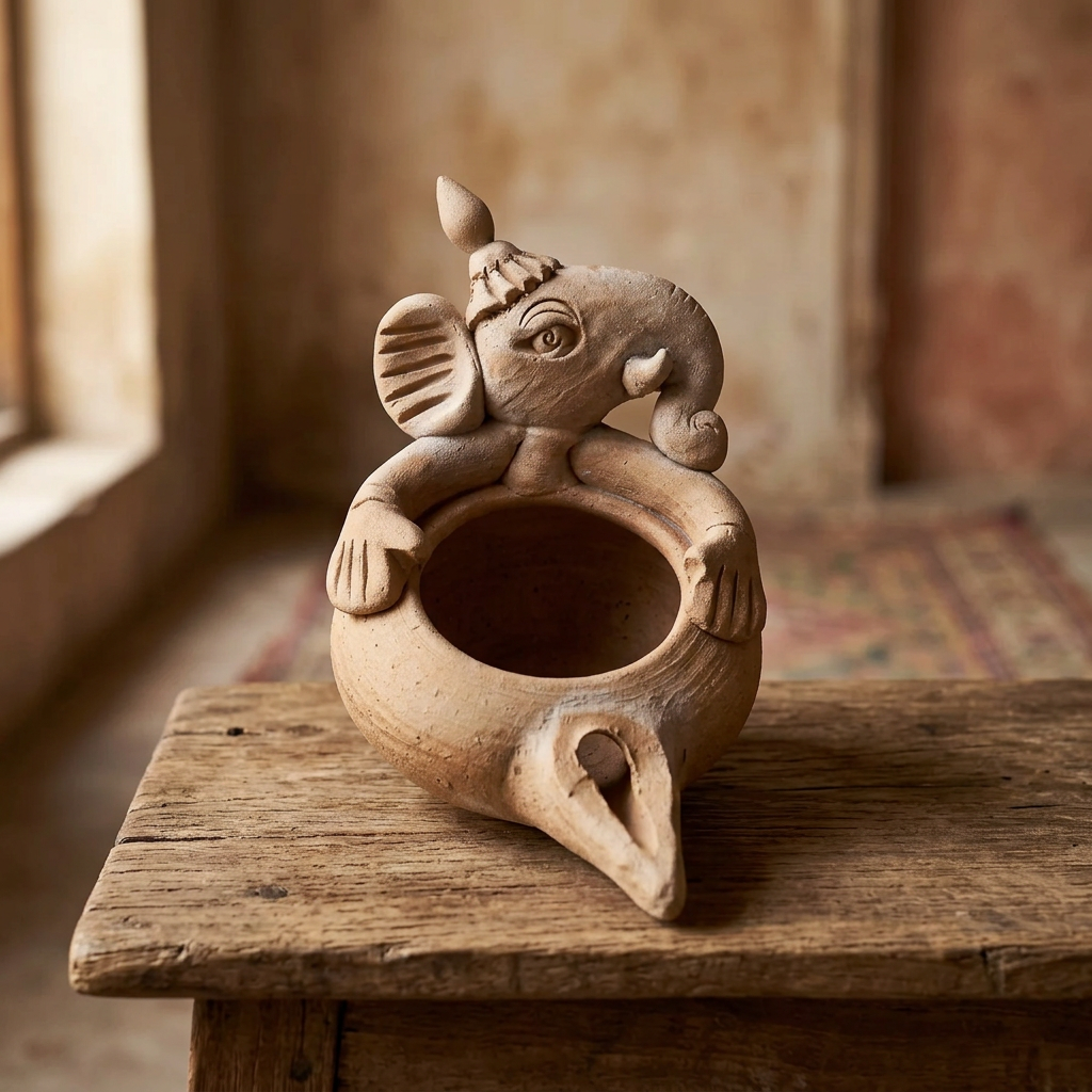 GANESH LAMP Terracotta, Made By Natural Soil, Local Craftsmanship, PM Vishwakarma, Pack Of 1