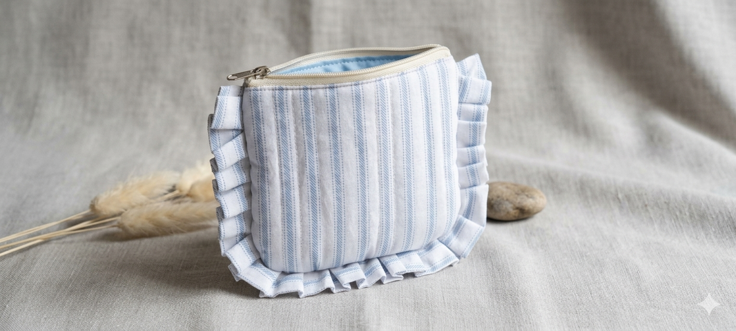MAHALAXMI Cotton Frill Pouch Pack Of 1 Item Handcrafted Fabric Cosmetic Jewellery Organizer Stylish Decorative Durable Everyday Utility Travel Accessory Premium