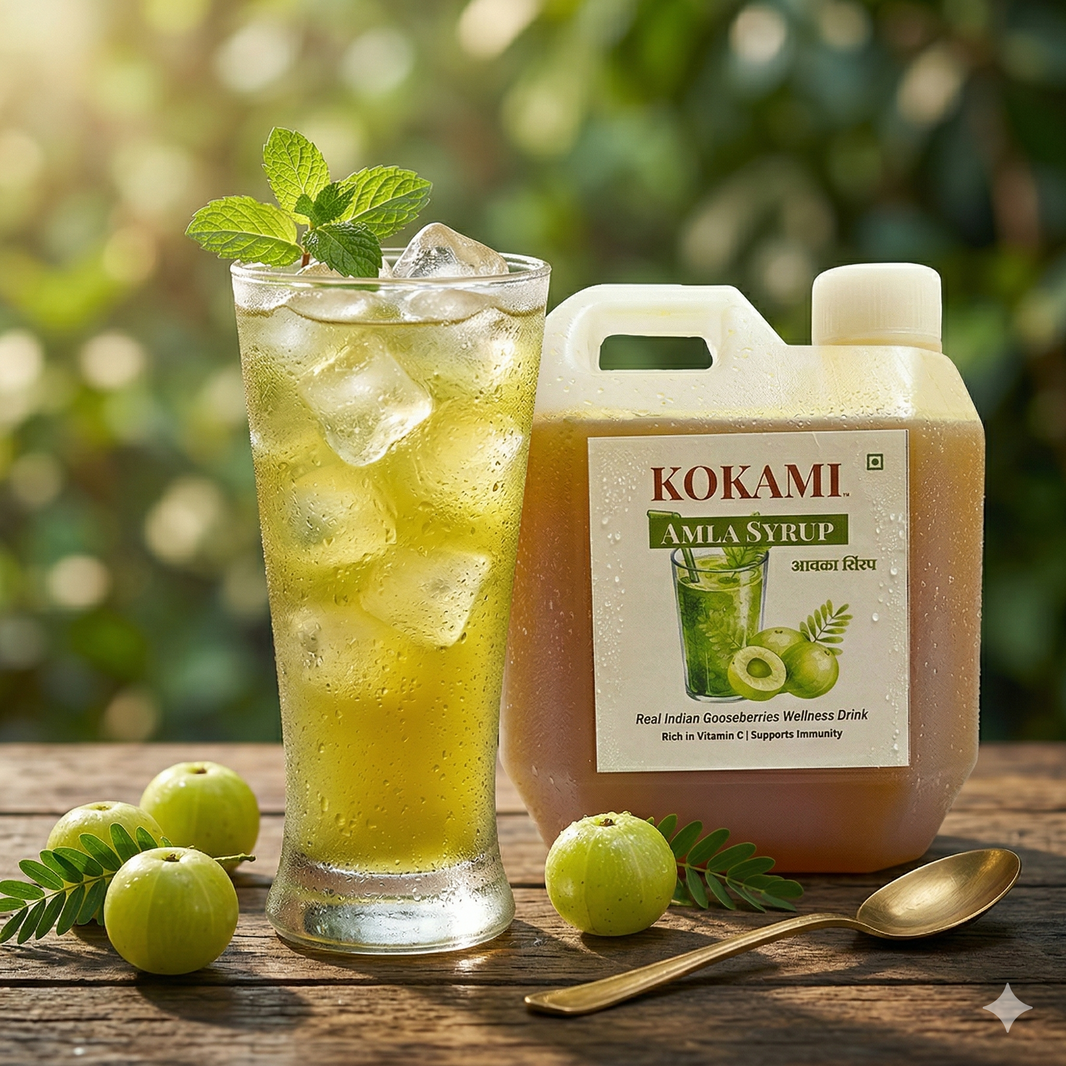 KOKAMI Amla Sharbat, Vitamin C-Rich, Durgalaxmi SHG, Natural Ingredients, Pack of 500 ml
