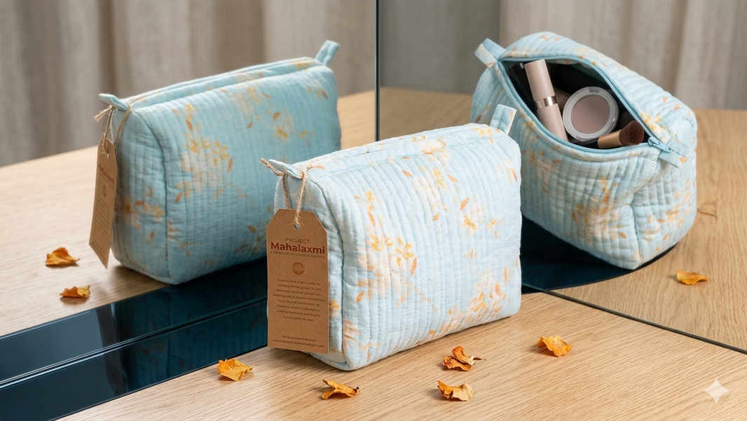 MAHALAXMI Cotton Makeup Pouch Pack Of 1 Item Handcrafted Cotton Cosmetic Organizer Lightweight Durable Reusable Travel Toiletry Storage Available In 10 Colours
