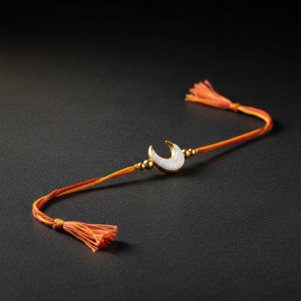SN Golden Colour Chandracor And Moti Rakhi Pack Of 1 Piece Traditional Handcrafted Chandrakor Moti Rakhi Elegant Golden Finish Festive Gift For Brother
