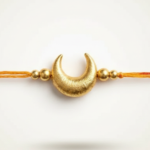SN Golden Colour Chandracor And Moti Rakhi Pack Of 1 Piece Traditional Handcrafted Chandrakor Moti Rakhi Elegant Golden Finish Festive Gift For Brother