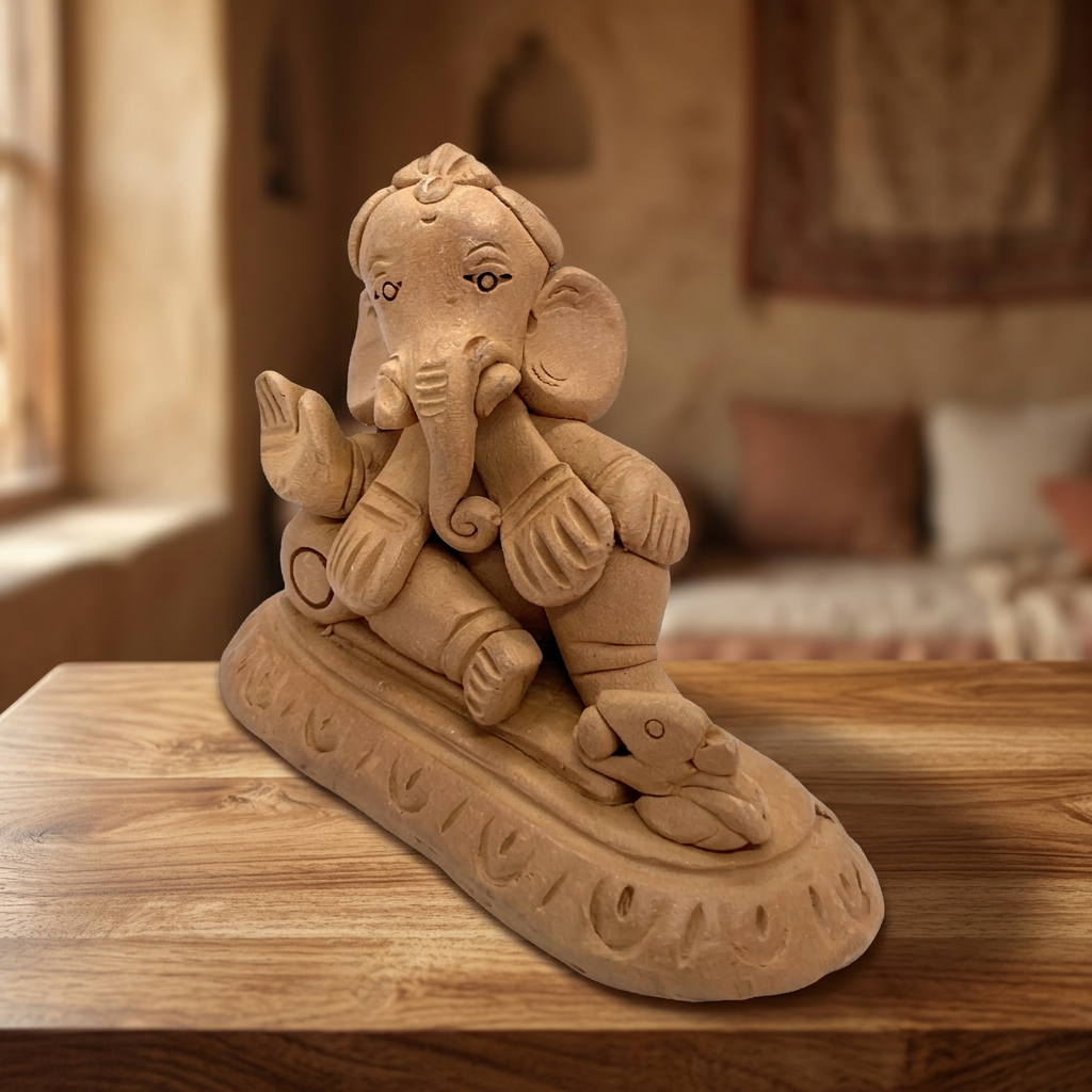 SANKET Terracotta Shivpindi Ganesh Idol Natural Soil Handcrafted Colourless Traditional Sculpture Pack of 1