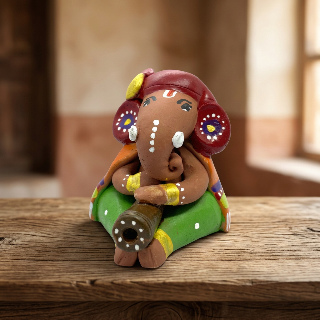 SANKET Terracotta Baby Ganesh Wheel Idol Cute Handcrafted from Natural Soil by SHG Women Pack of 1