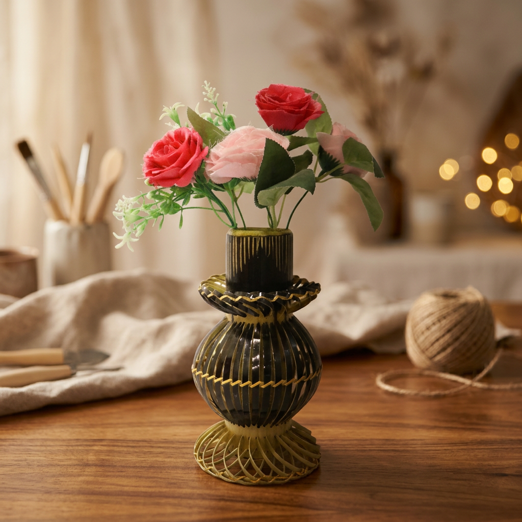 DIKSHA BAMBOO ART, Bamboo Flower Pot, Natural Wood, Local Craftsmanship