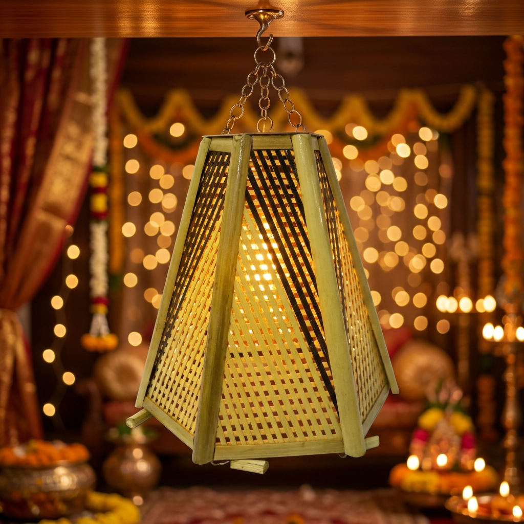 DIKSHA BAMBOO ART, Bamboo Lamp, Natural Wood, Local Craftsmanship