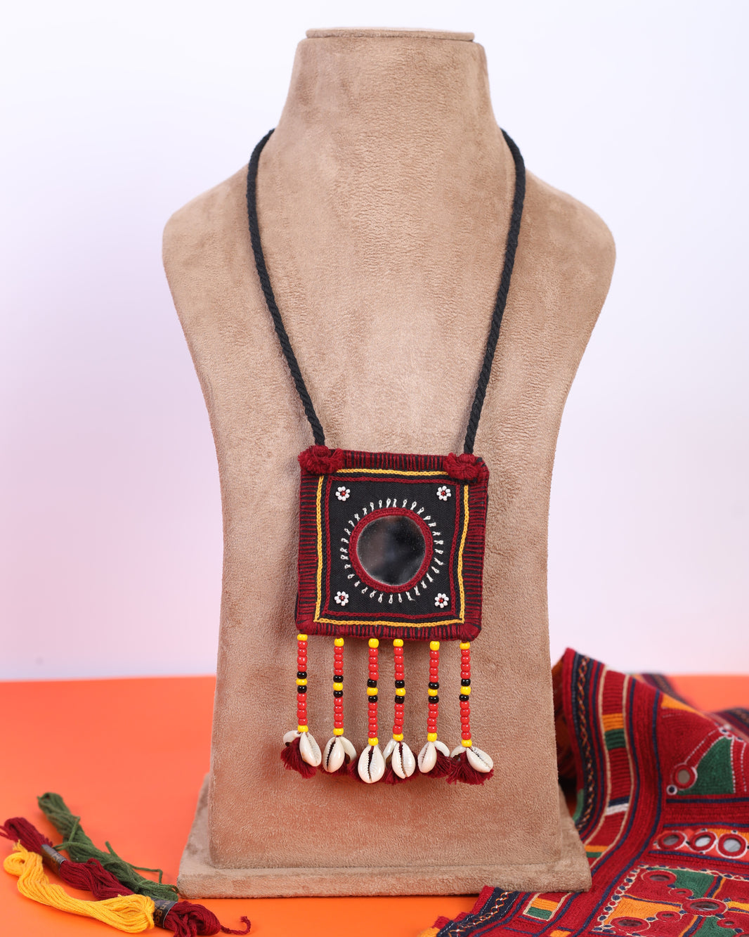 PENO Large Mirror Jewellery with Beads Latkan Pack Of 1 Item Handcrafted Banjara Statement Jewellery Large Mirrors Colourful Beads Traditional Latkan