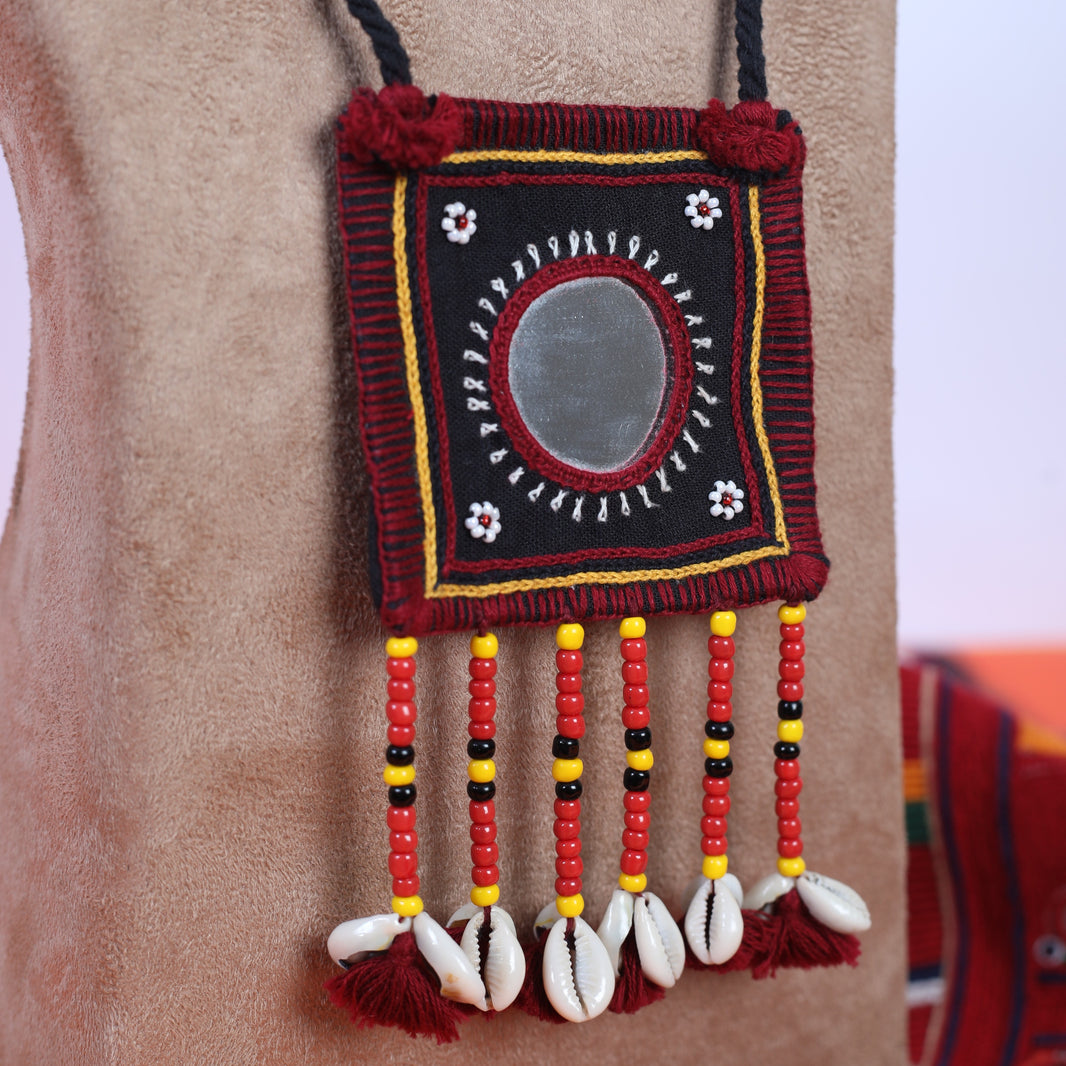 PENO Large Mirror Jewellery with Beads Latkan Pack Of 1 Item Handcrafted Banjara Statement Jewellery Large Mirrors Colourful Beads Traditional Latkan