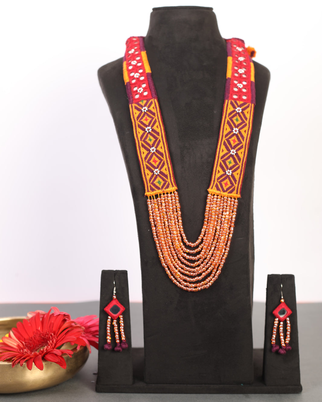 PENO Jewellery 2 Patch with Beads Tassel Pack Of 1 Item Handcrafted Banjara Jewellery Two Textile Patches Colourful Beads Traditional Tassel