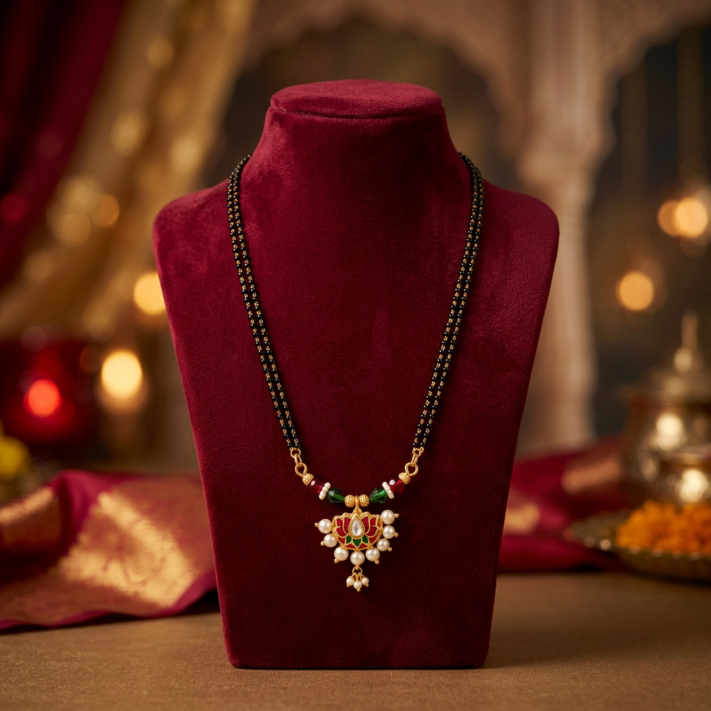 MARATHMOLA SAJ Short Single Kamalika Set Pack Of 1 Set Traditional Handcrafted Maharashtrian Kamal Inspired Mangalsutra Necklace 18 Inch Ethnic Heritage Jewellery Collection