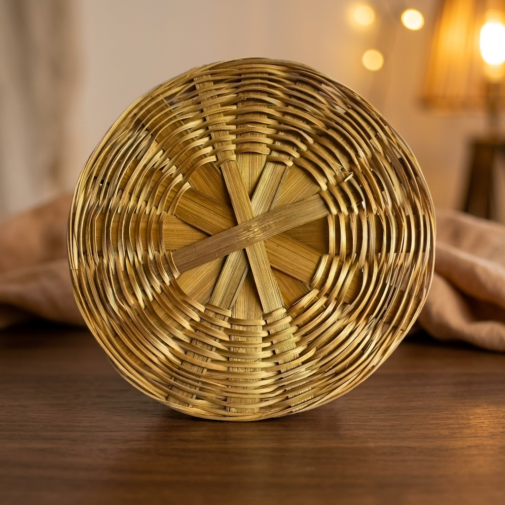 LAKSHMI BAMBOO UDYOG, Bamboo Shibi Lid, Bamboo ART, Natural Wood, Local Craftsmanship, Pack of 1 No