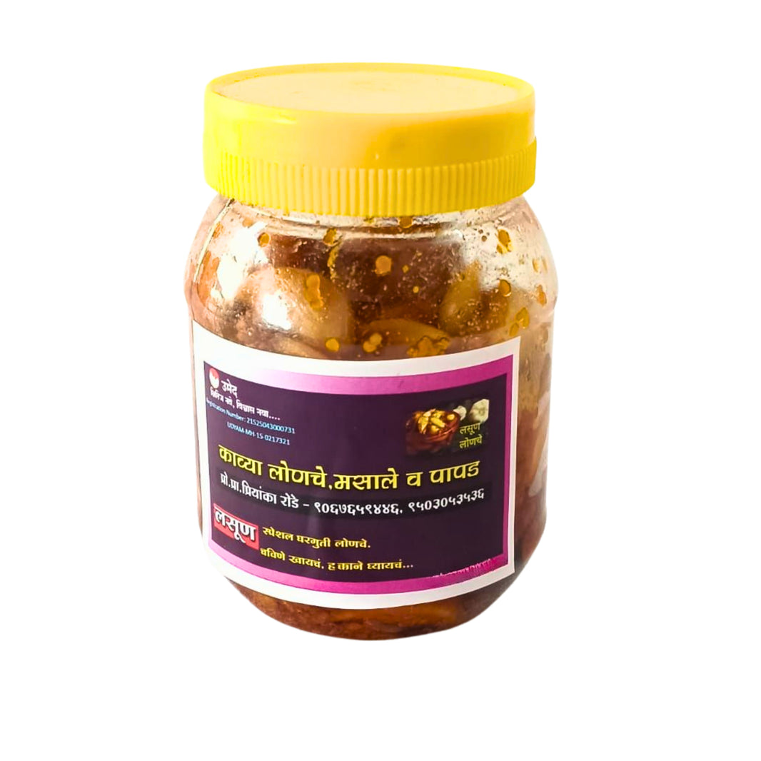 KAVYA Lasun Pickle, Garlic Pickle, Made by Natural Ingredients, Vighnaharta SHG No Artificial Flavour, Pack Of 200 GM
