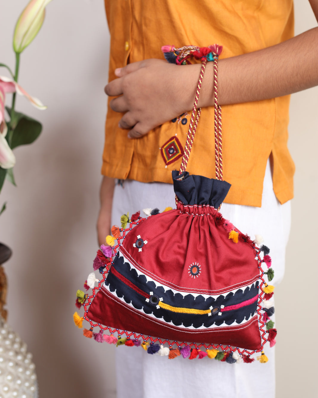 PENO Mashroo Potli Bag 2 Pack Of 1 Piece Handcrafted Banjara Style Traditional Mashroo Fabric Colourful Folk Design Wedding Festive Gifting Accessory Beed Maharashtra