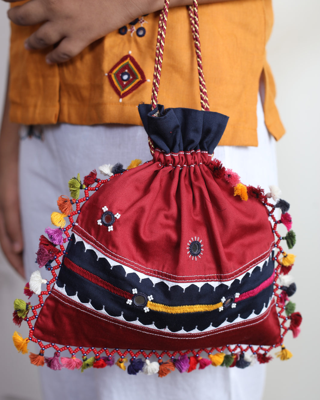 PENO Mashroo Potli Bag 2 Pack Of 1 Piece Handcrafted Banjara Style Traditional Mashroo Fabric Colourful Folk Design Wedding Festive Gifting Accessory Beed Maharashtra