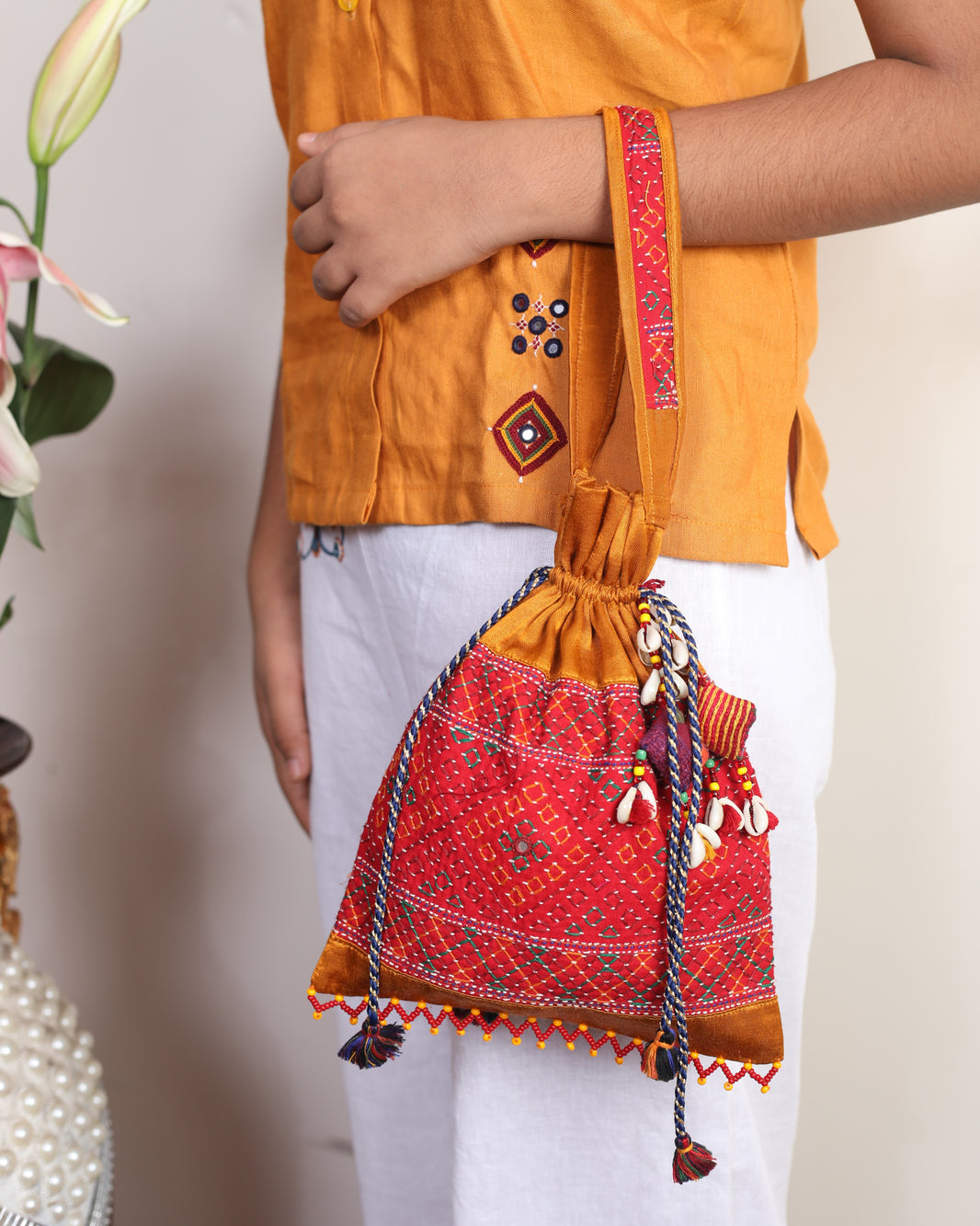 PENO Mashroo Potli Bag 1 Pack Of 1 Item Traditional Handcrafted Beed Banjara Style Mashroo Textile Ethnic Potli Bag Wedding Festive Gifting Accessory