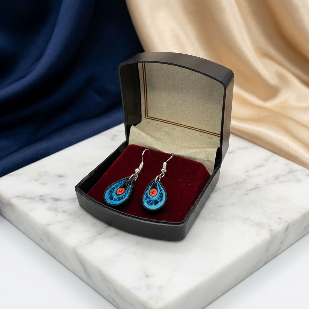 KAGDI KALA Handmade Blue Teardrop Dangle Earrings Pack of 1 Pair Lightweight Eco Friendly Artistic Crafted Traditional Stylish Durable Everyday Wear Design