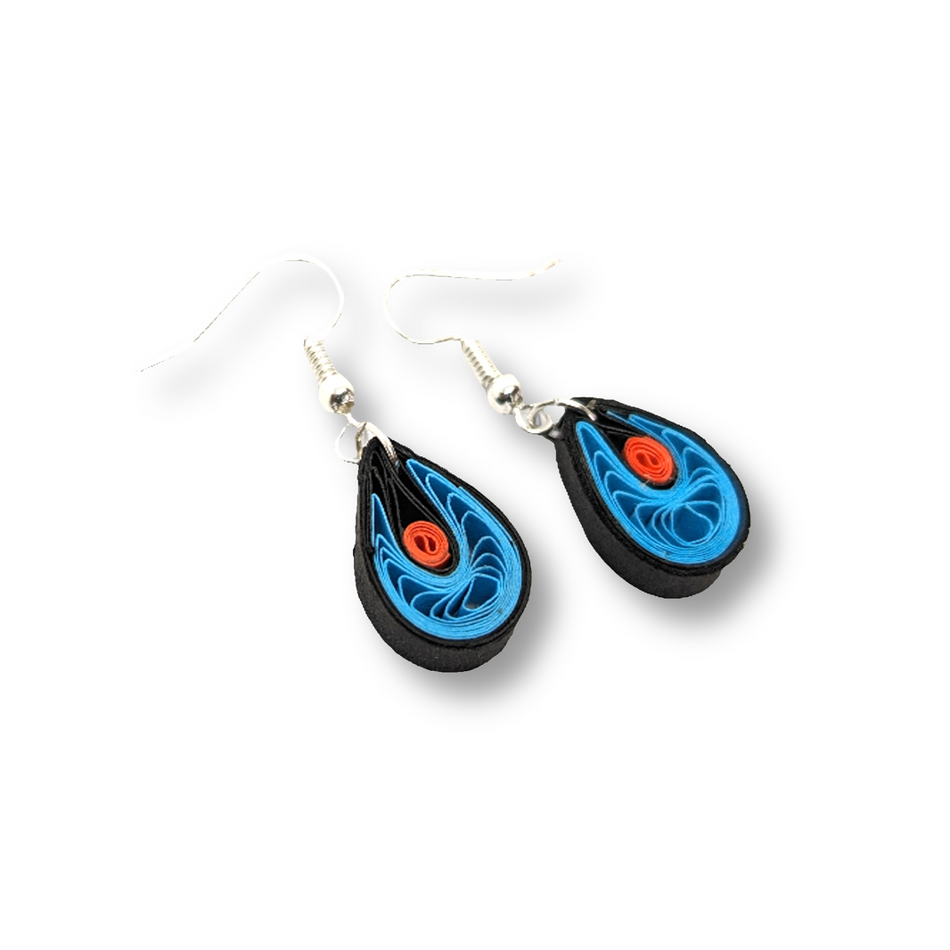 KAGDI KALA , Blue Teardrop Dangle Earrings, Local Craftsmanship, Pack Of 1 Pair