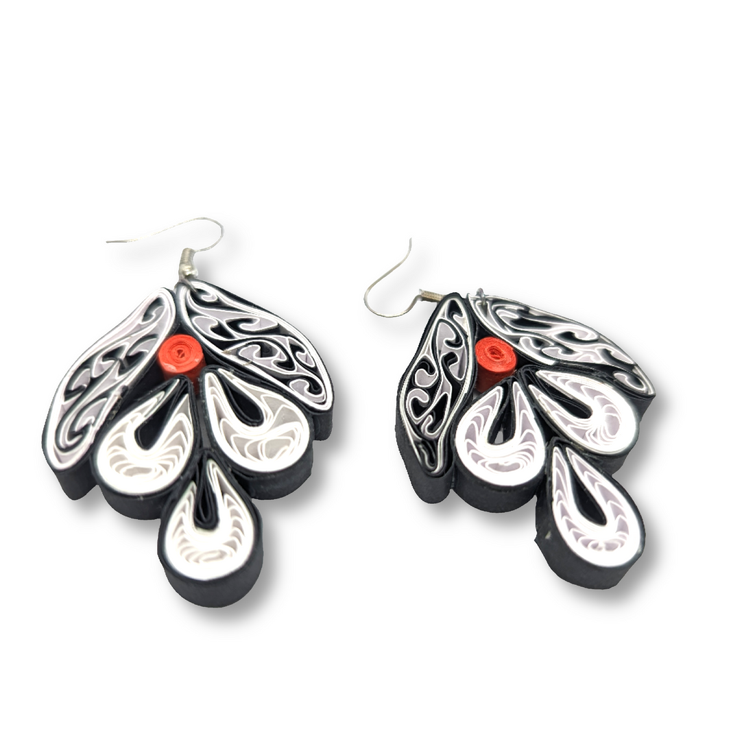 KAGDI KALA, Chic Black And White Floral Dangle Earring,  Local Craftsmanship, Pack Of 1 Pair