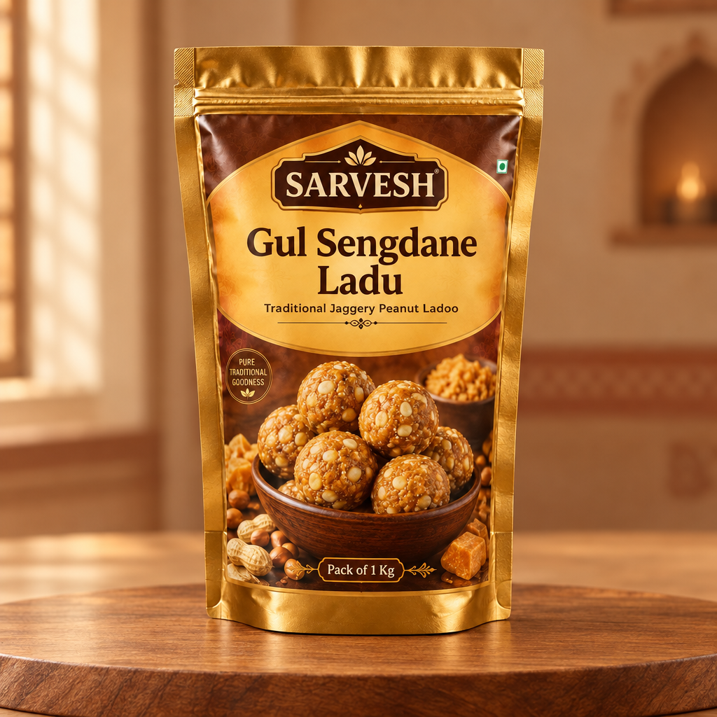 SARVESH Gul Sengdane Ladu Pack Of 1kg Traditional Jaggery Peanut Ladoo Sweet Nutty Flavour Energy Snack