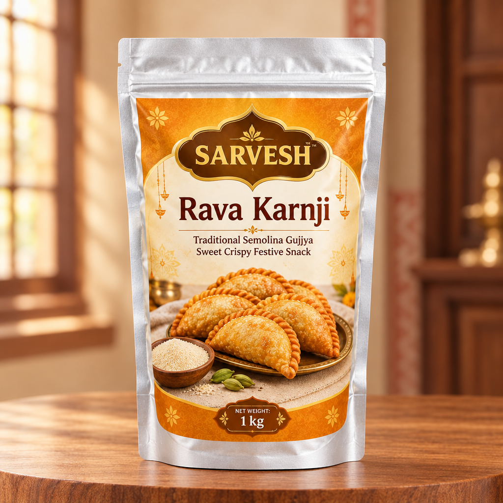 SARVESH Rava Karnji Pack Of 1kg Traditional Semolina Gujiya Sweet Crispy Festive Snack Authentic Taste