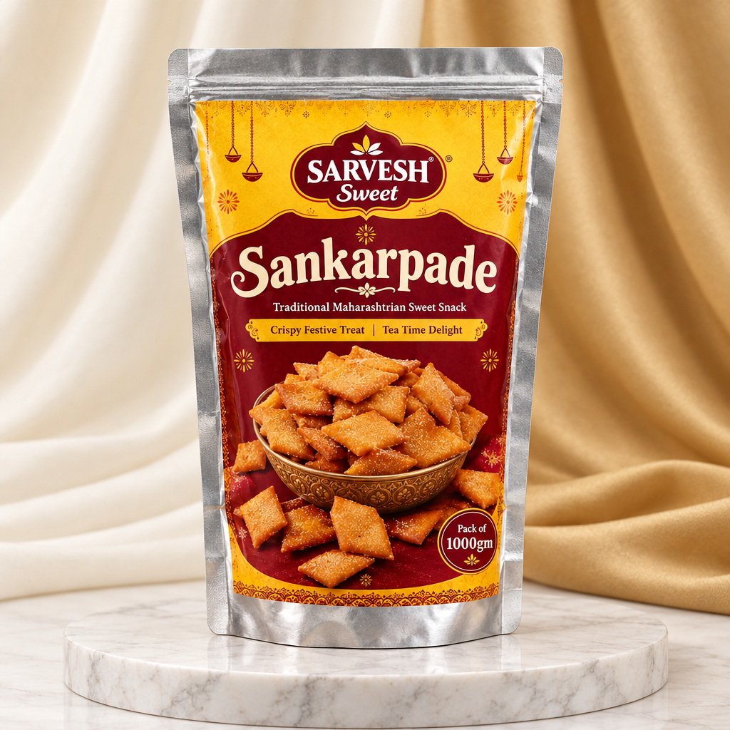 SARVESH Sweet Sankarpade Pack Of 1kg Traditional Maharashtrian Sweet Snack Crispy Festive Treat Tea Time Delight