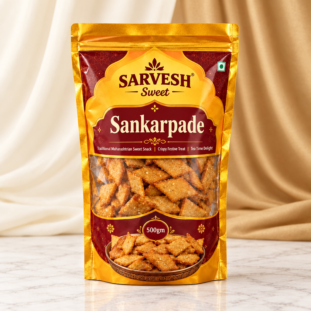 SARVESH Sweet Sankarpade Pack Of 500gm Traditional Maharashtrian Sweet Snack Crispy Festive Treat Tea Time Delight