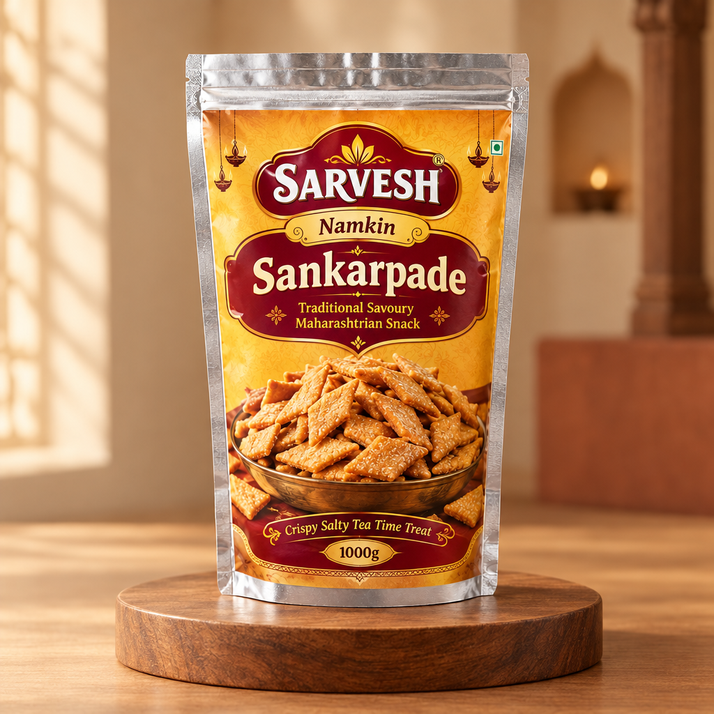 SARVESH Namkin Sankarpade Pack Of 1kg Traditional Savoury Maharashtrian Snack Crispy Salty Tea Time Treat