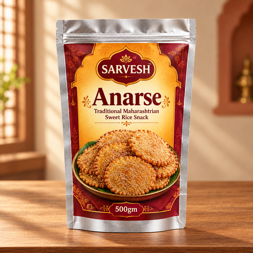 SARVESH Anarse Pack Of 500gm Traditional Maharashtrian Sweet Rice Snack Crispy Festive Treat Authentic Taste