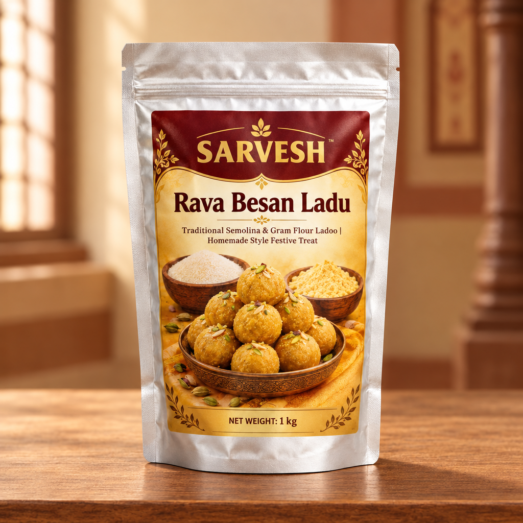SARVESH Rava Besan Ladu Pack Of 1kg Traditional Semolina Gram Flour Ladoo Sweet Homemade Style Festive Treat