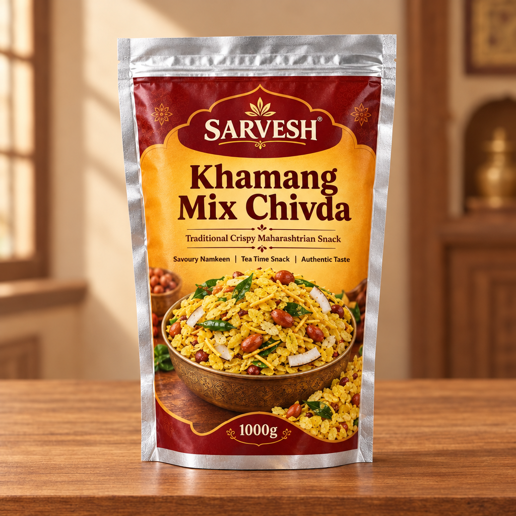 SARVESH Khamang Mix Chivda Pack Of 1kg Traditional Crispy Maharashtrian Snack Savoury Namkeen Tea Time Snack Authentic Taste