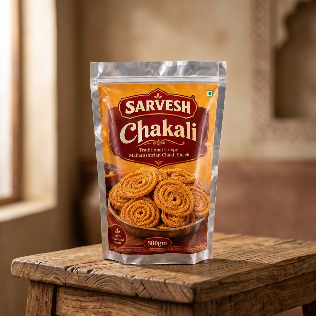 SARVESH Chakali Pack Of 500gm Traditional Crispy Maharashtrian Chakli Snack Savoury Crunchy Tea Time Snack Authentic Taste