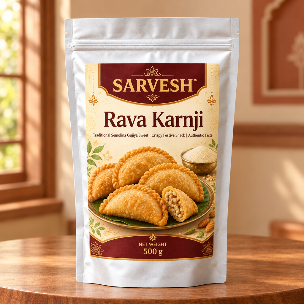 SARVESH Rava Karnji Pack Of 500gm Traditional Semolina Gujiya Sweet Crispy Festive Snack Authentic Taste
