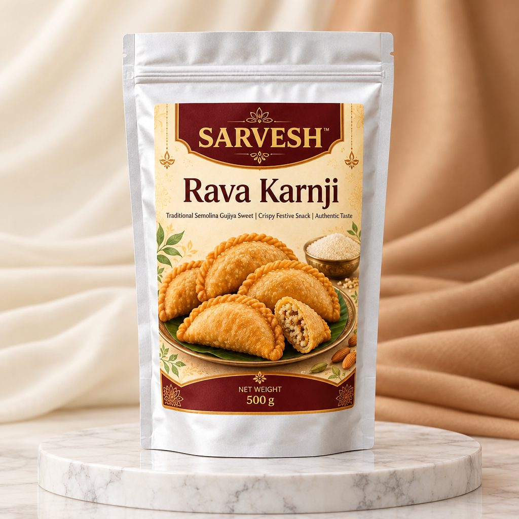 SARVESH Rava Karnji Pack Of 500gm Traditional Semolina Gujiya Sweet Crispy Festive Snack Authentic Taste