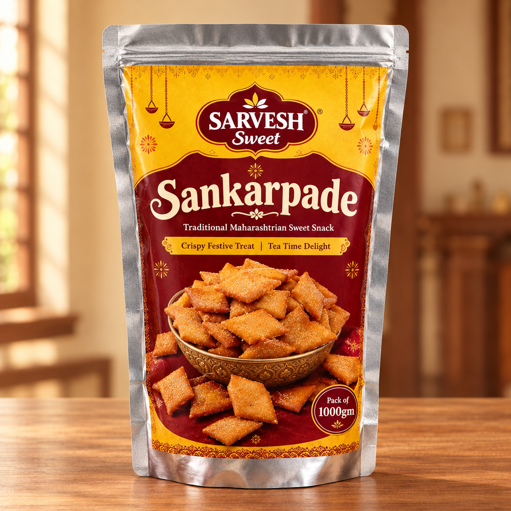 SARVESH Sweet Sankarpade Pack Of 1kg Traditional Maharashtrian Sweet Snack Crispy Festive Treat Tea Time Delight