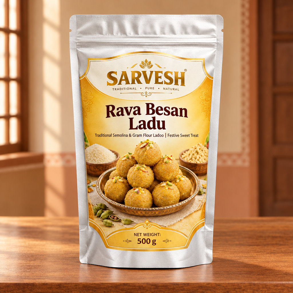 SARVESH Rava Besan Ladu Pack Of 500gm Traditional Semolina Gram Flour Ladoo Sweet Homemade Style Festive Treat